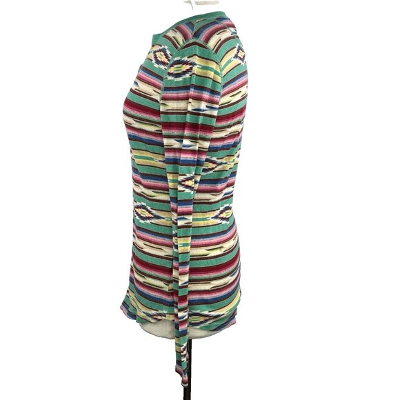 Ralph Lauren Chaps Sz M Aztec South Western Thermal Henley Top 100% Cotton Boho - Picture 3 of 9